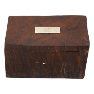 Antique Hand Carved Wooden Box W/ Nameplate For Sale