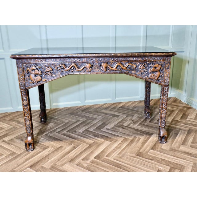 Long Chinoiserie Carved Console Table or Hall Table This is a stunningly attractive piece it is made in fruitwood it is...