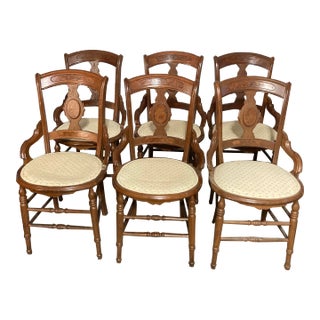 Late 19th Century Walnut With Burl Inlay Hip Hugger Chairs- Set of 6 For Sale