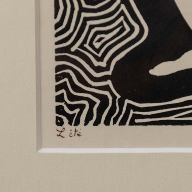 Wood 1970s French Modernist Linocut Print For Sale - Image 7 of 9