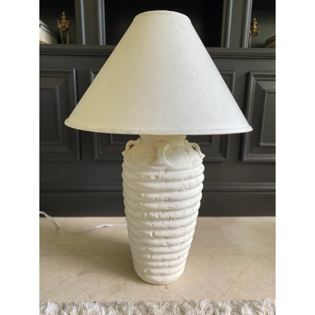 Mid-Century Modern Vintage Extra Large Plaster Fluted Table Lamp With Four Loop Handles For Sale - Image 3 of 12