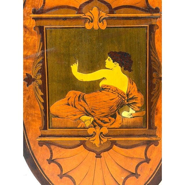 Pair 19th C. English Aesthetic Movement /Pre-Raphaelite Marquetry Muse Plaques For Sale - Image 12 of 17