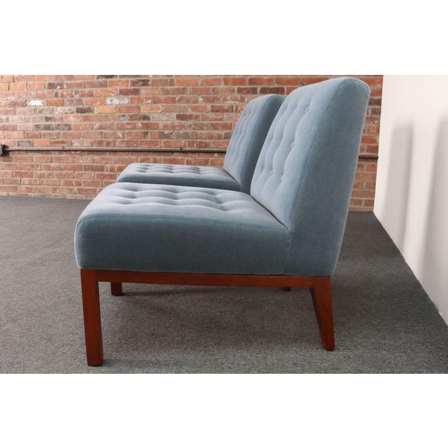 Pair of Mahogany and Blue Mohair Slipper Chairs by Edward Wormley for Dunbar For Sale - Image 13 of 18