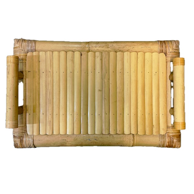 Vintage MCM Bamboo Folding Portable Serving Tray For Sale - Image 4 of 11