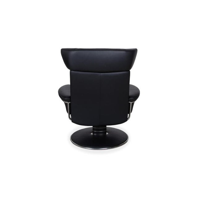 Set of Black Leather Jazz Recliner and Ottoman from Stressless For Sale - Image 15 of 17