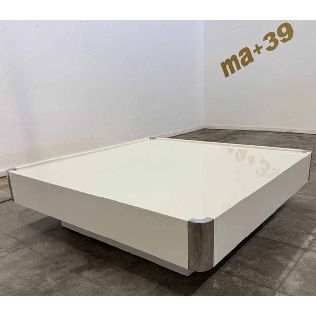 Wood White Lacquer Coffee Table Attributed to Willy Rizzo For Sale - Image 7 of 8