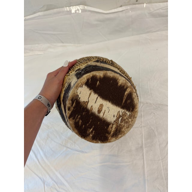 Brown Vintage African Tribal Animal Hide Drum With Woven Fiber Body For Sale - Image 8 of 8