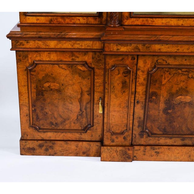 Antique Victorian Burr Walnut Breakfront Bookcase, 1800s For Sale - Image 6 of 18