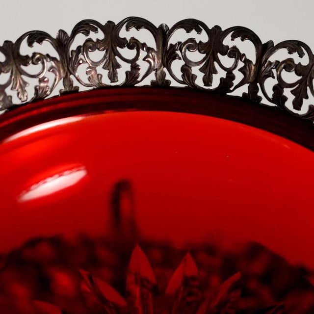 Silver and Garnet Red Glass Stand For Sale - Image 4 of 7
