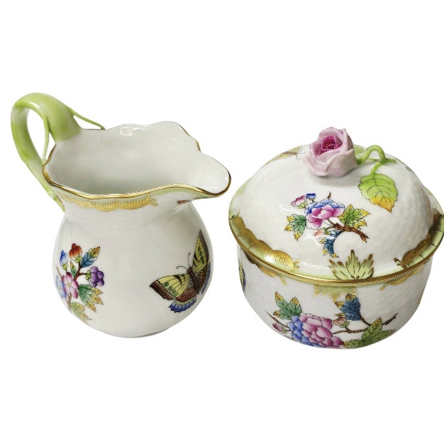 Vintage Herend Queen Victoria Vbo Hand-Painted Porcelain Tea & Coffee Service - Set of 4 For Sale - Image 14 of 18