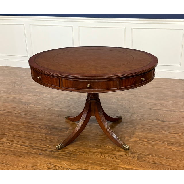 Traditional Mahogany Drum Table by Leighton Hall - Showroom Sample For Sale - Image 12 of 13