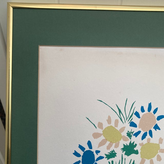 Mid-Century Modern After Picasso's 1958 "Bouquet of Peace" Mid-Century Modern Vintage Lithograph Print - Gold Metal Frame For Sale - Image 3 of 12