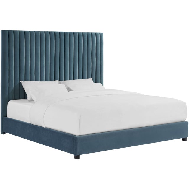 Arabelle Sea Blue Velvet Queen Bed Chairish