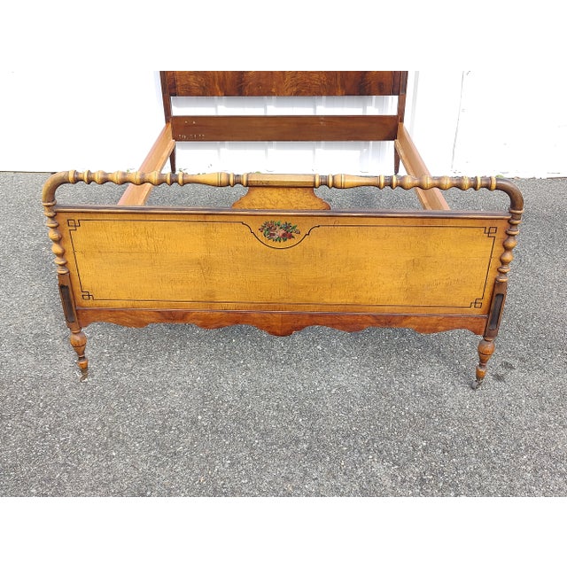 1930s Vintage Jacobean Revival Walnut & Maple Full/Double Size Bed Frame For Sale - Image 5 of 12
