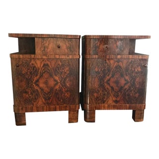 1960s Art Deco Burl Wood Large Nightstands - a Pair For Sale