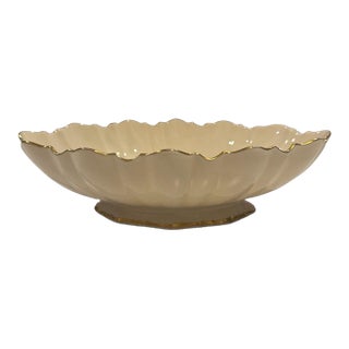 1970s Lenox Symphony 24k Gold Trim Oval Scallop Footed Serving Bowl For Sale