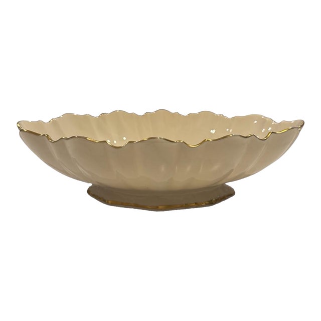 1970s Lenox Symphony 24k Gold Trim Oval Scallop Footed Serving Bowl For Sale