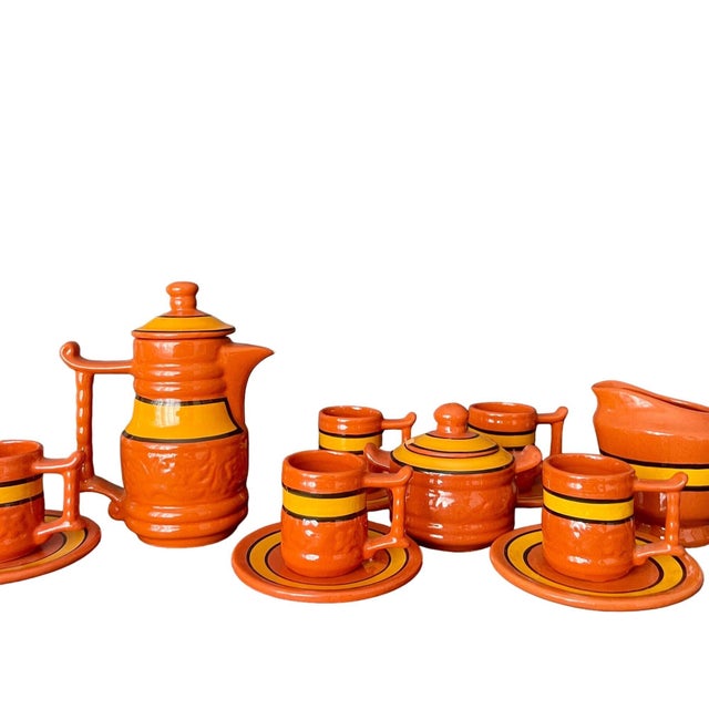 Midcentury Spanish Pottery Tea & Coffee Set – signed Carla RD, Spain. This beautifully handcrafted redware pottery set...