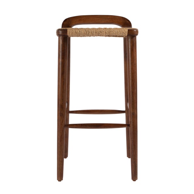 2020s Luna 30 in. Seat Height Wood and Jute Woven Low Back Bar Stool, Brown For Sale - Image 5 of 9