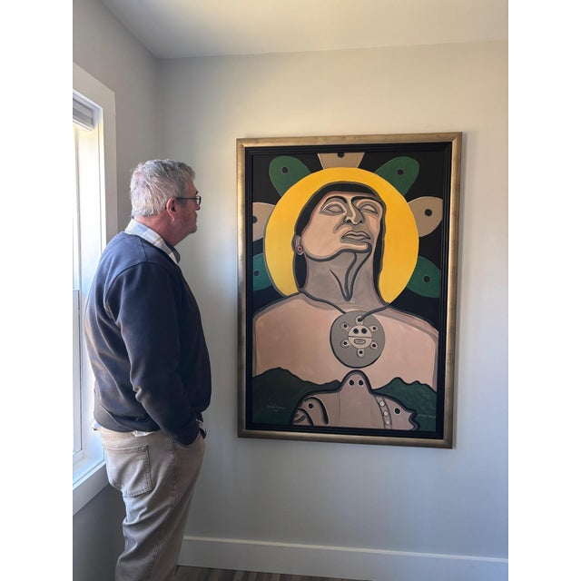 Mid-Century Modern Puerto Rican Fine Art Painting “Cacique Jayuya” by Victor Bodón Cotto, 1999 – Large Signed Oil on Canvas For Sale - Image 3 of 7
