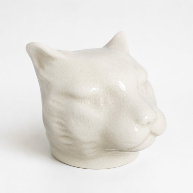 Art Deco Crackle-Glazed Panther Head Piggy Bank by L&V Ceram, 1930s For Sale - Image 6 of 6
