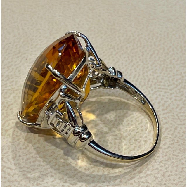 34 Ct Natural Oval Checker Board Citrine Cocktail Ring 14 Kt Yellow Gold, Estate For Sale - Image 12 of 18
