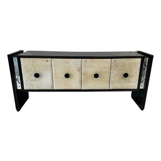 Art Deco Italian Sandblasted Mirrors and Black Sideboard, 1940s For Sale