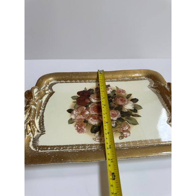 Tirinnanzi Italy Hand Painted Floral Gold Trim Bow Handles Serving Tray For Sale - Image 10 of 15