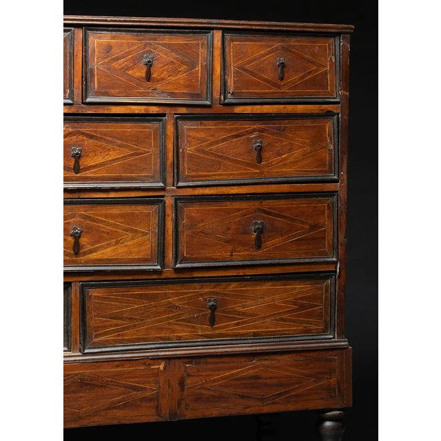 Rustic European 18th C. Portuguese Contador Com Trempe Chest on Stand Wood Parquetry For Sale - Image 3 of 18