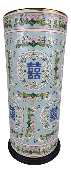 Antique Chinese "Double Happiness" Umbrella Stand, Famille Rose, Late Qing Dynasty