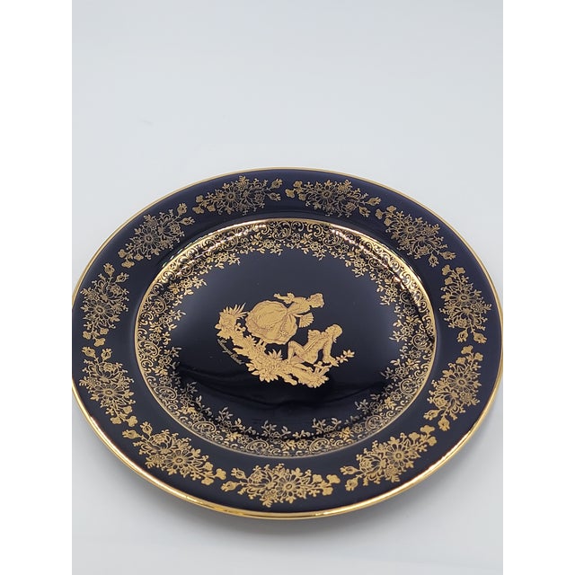 Blue Vintage Limoges Castel Cobalt Blue & 22k Gold Courting Couple Decorative Plate For Sale - Image 8 of 12