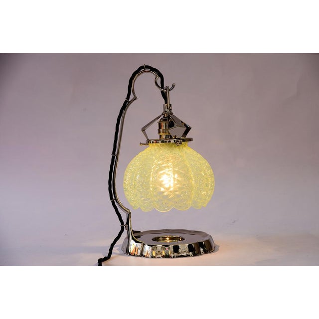 Art Deco Nickel Table Lamp with Opaline Glass Shade, Vienna, 1920s For Sale - Image 6 of 18
