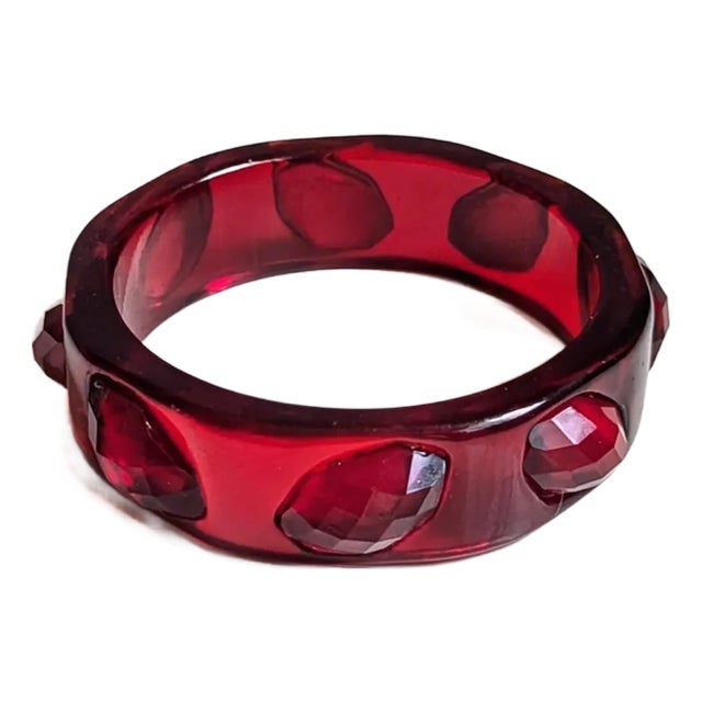 1990s Ruby Red Bangle With Sculpted Acrylic Studs For Sale