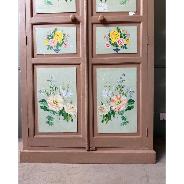 Large Antique Wardrobe with Floral Painted Decoration, 1890s For Sale - Image 6 of 11