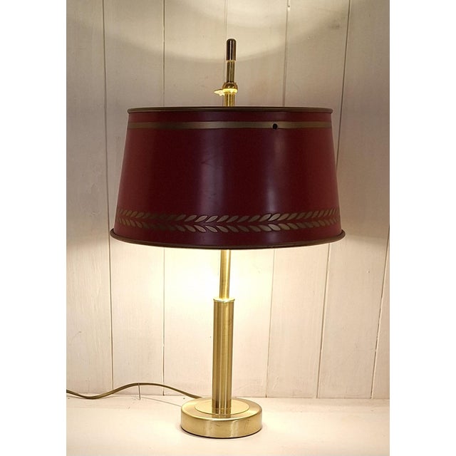 Metal Vintage Table Lamp with Brass Frame and Red Metal Shade, 2000s For Sale - Image 7 of 7