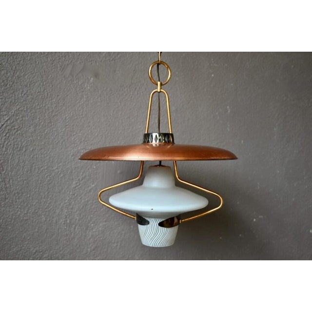 Mid-Century Modern Large Suspension Lantern in Glass and Golden Brass, 1950s For Sale - Image 3 of 18