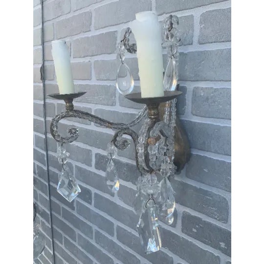 Louis XIV Style Dennis and Leen Lead Crystal Gold Beaded Sconces - Pair For Sale In Chicago - Image 6 of 11