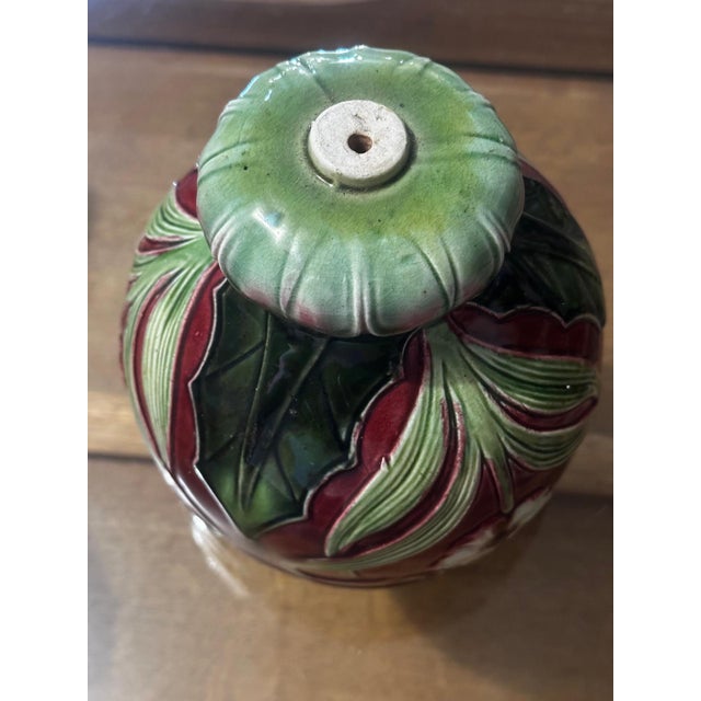 Small Art Nouveau Majolica Lampshade with Raised Floral Decoration, 1890s For Sale - Image 11 of 18