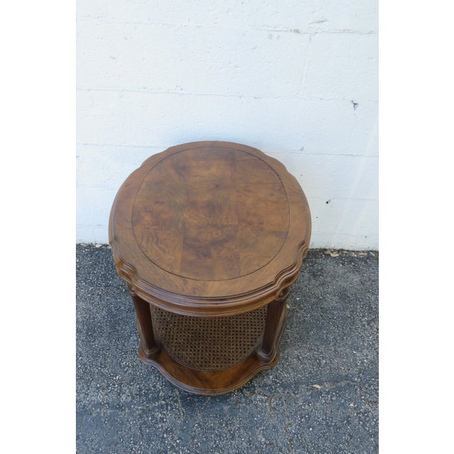 Ethan Allen French Two Tiers Oval Caned End Side Tables a Pair For Sale - Image 10 of 12