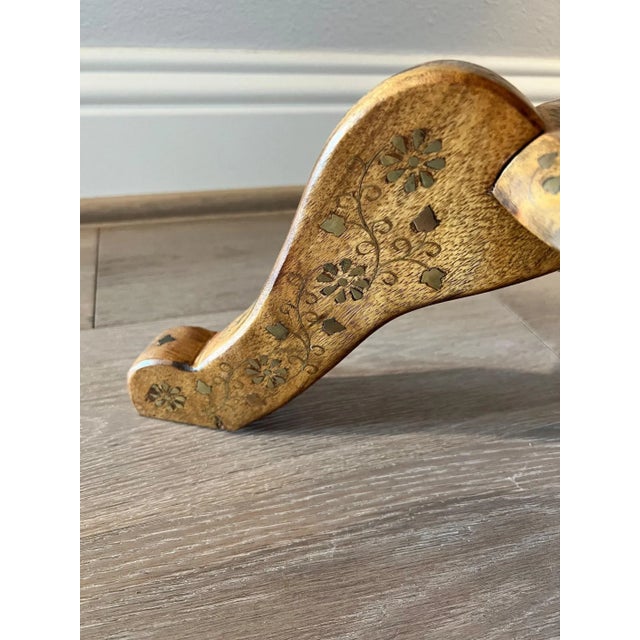 Brown Vintage Anglo-Indian Brass Inlaid Pedestal Table For Sale - Image 8 of 11