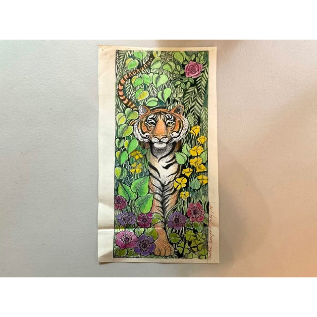 1970s Vintage Stained Glass Panel — Tiger in the Jungle For Sale - Image 4 of 7