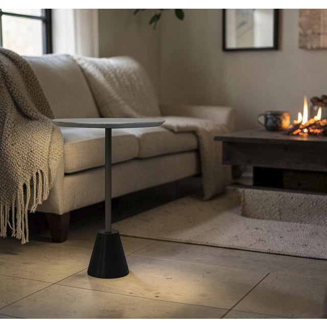 Minimalist Round Coffee Table with Cast Iron Base and Silver-Coloured Wooden Top, Italy, 1970s For Sale - Image 6 of 7