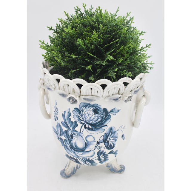 Vintage Ceramic Blue and White Planter For Sale - Image 4 of 11
