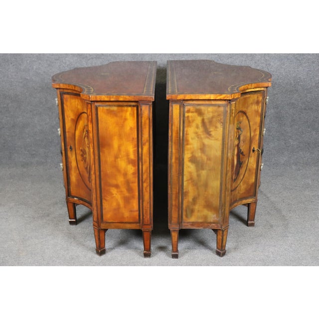 English 1910s Pair of Fantastic Adams Paint Decorated Satinwood Commodes Buffets For Sale - Image 3 of 17