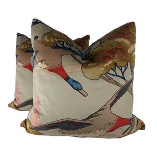 Mulberry "Flying Ducks Velvet" in Sky 22" Pillows-A Pair For Sale