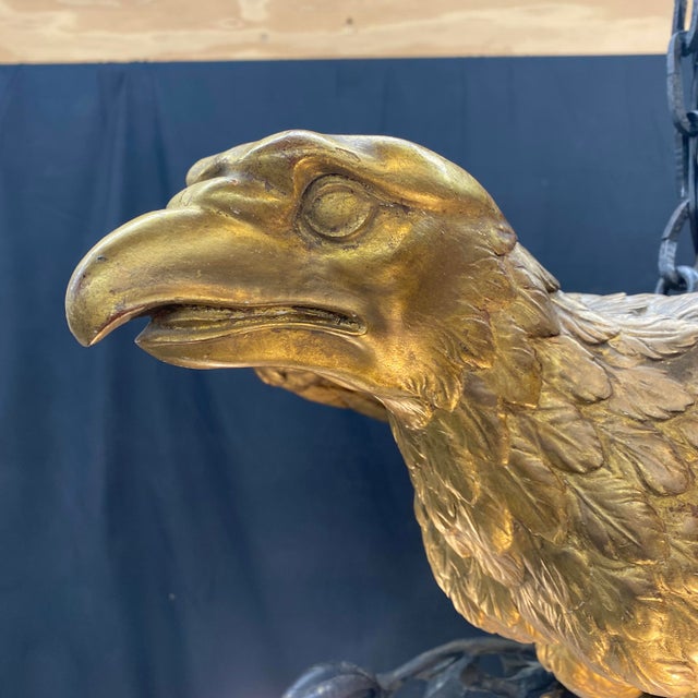 1900s Museum Quality Carved Gold Gilt Eagle Chandelier For Sale - Image 4 of 14