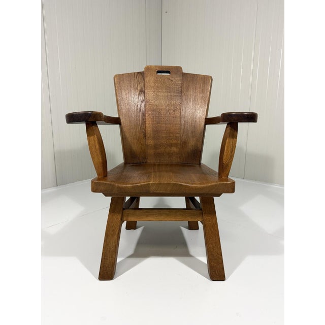 Rustic Brutalist Rustic Oak Armchair, 1960s For Sale - Image 3 of 18