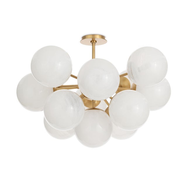 Contemporary Shine Globe Flush Mount, Natural Brass with Swirl Glass For Sale - Image 3 of 8