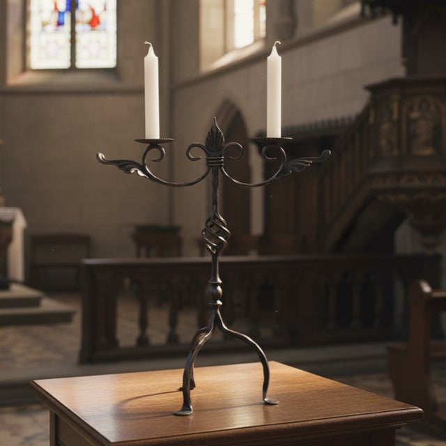 Rustic Hand Forged Iron Candelabra 23″ (59cm) Antique Copper Finish Grand Wide & Tall Centerpiece For Sale - Image 3 of 8
