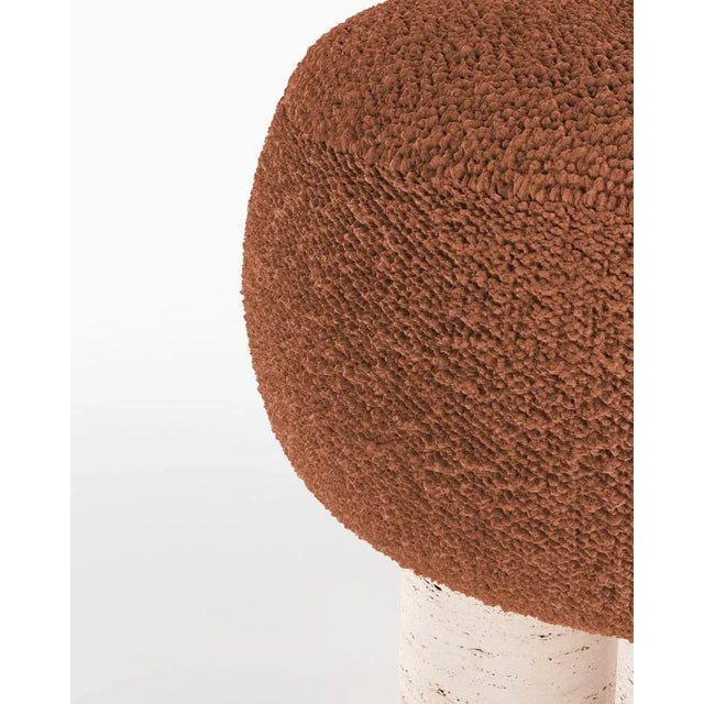 Contemporary Hygge Stool in Boucle Burnt Orange Fabric and Travertino by Saccal Design House for Collector For Sale - Image 3 of 5